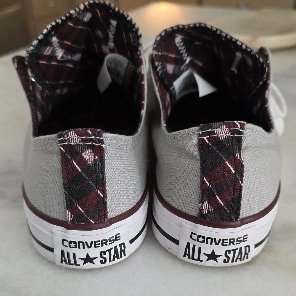 Converse Womens Putty Gray and Plaid Sneakers - Picture 4 of 8